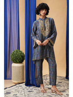 Soup by Sougat Paul - Elara Navy Blue Embroidered Kurta with Pant (Set of 2)