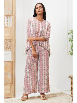 Soup by Sougat Paul - Tabriz Off White Floral Top with Palazzo and Jacket (Set of 3)