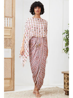 Soup by Sougat Paul - Tabriz Off White Floral Maxi Dress with Cape (Set of 2)