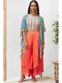 Soup by Sougat Paul - Tabriz Multi-Color Floral Crop Top with Palazzo and Jacket (Set of 3)