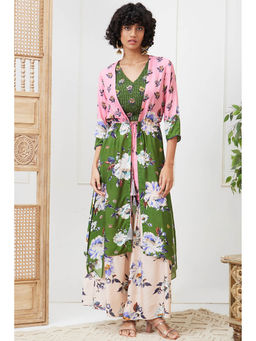 Soup by Sougat Paul - Tasnim Multi-Color Floral Top with Sharara and Jacket (Set of 3)