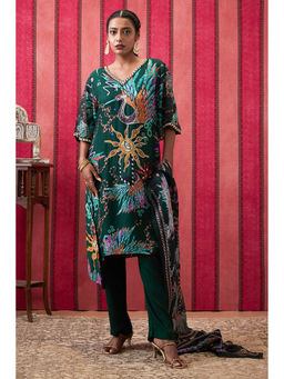 Soup by Sougat Paul - Aisha Green Floral Kurta with Pant and Dupatta (Set of 3)