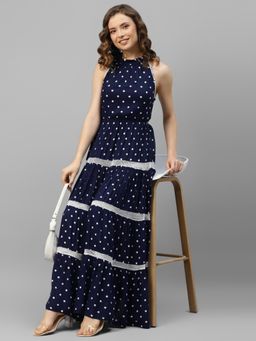 Deebaco - Women Navy Blue Rayon Polka Dots Dress