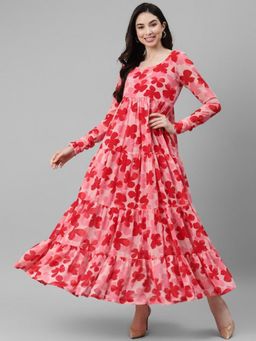 Deebaco - Women Red Georgette Floral Dress