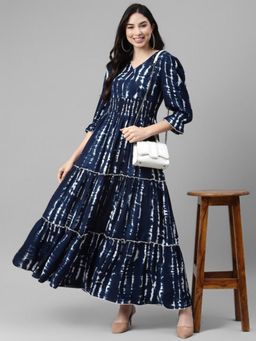 Deebaco - Women Navy Blue Rayon Tie & Dye Dress