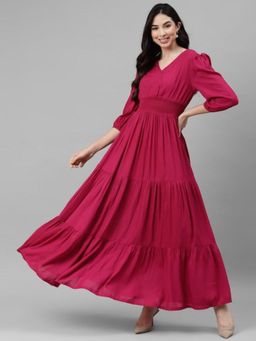 Deebaco - Women Magenta Rayon Solid Dress