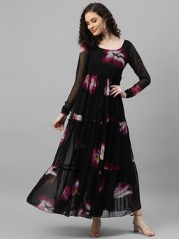 Deebaco - Women Black Georgette Floral Dress
