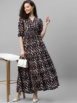 Deebaco - Women Brown Rayon Printed Dress