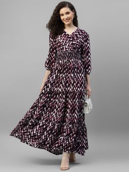 Deebaco - Women Wine Rayon Printed Dress