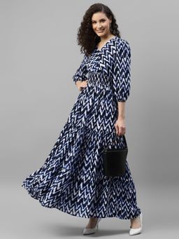 Deebaco - Women Navy Blue Rayon Printed Dress