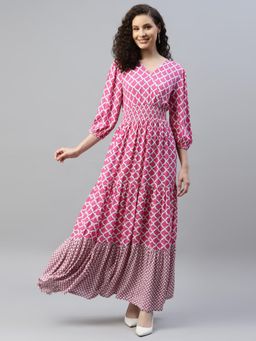 Deebaco - Women Pink Rayon Geometric Dress