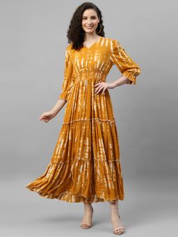 Deebaco - Women Mustard Rayon Tie & Dye Dress