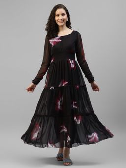 Deebaco - Women Black Georgette Floral Dress