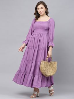Deebaco - Women Lavender Rayon Solid Dress
