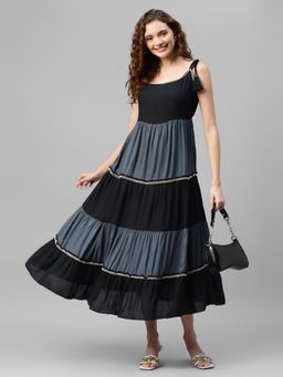 Deebaco - Women Black Rayon Colorblock Dress