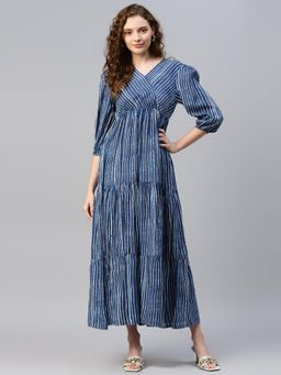 Deebaco - Women Blue Rayon Stripes Dress