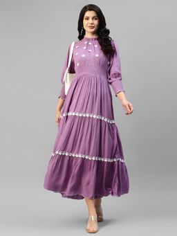 Deebaco - Women Lavender Rayon Embroidered Dress