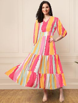 Deebaco - Women Multi-Color Rayon Colorblock Dress