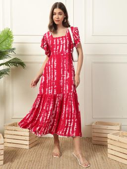 Deebaco - Women Magenta Rayon Tie & Dye Dress