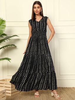 Deebaco - Women Black Rayon Polka Dots Dress