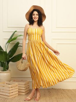 Deebaco - Women Yellow Rayon Stripes Dress
