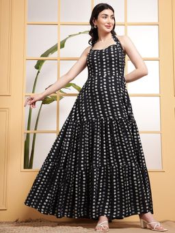 Deebaco - Women Black Rayon Polka Dots Dress