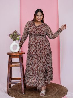 Deebaco - Women Maroon Chiffon Floral Dress