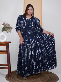 Deebaco - Women Navy Blue Rayon Tie & Dye Dress