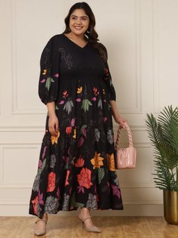 Deebaco - Women Black Rayon Floral Dress