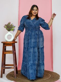 Deebaco - Women Blue Rayon Stripes Dress