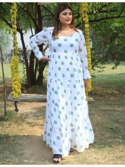 Deebaco - Women White Georgette Polka Dots Dress