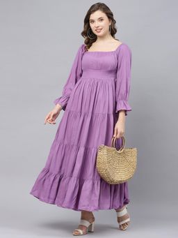 Deebaco - Women Lavender Rayon Solid Dress