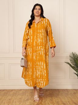 Deebaco - Women Mustard Rayon Tie & Dye Dress