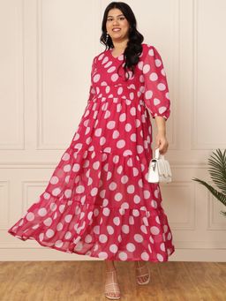 Deebaco - Women Magenta Georgette Polka Dots Dress