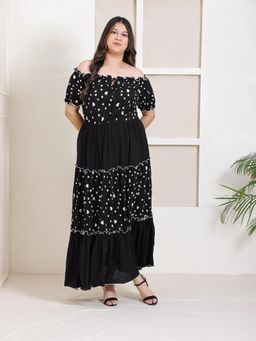 Deebaco - Women Black Rayon Printed Dress