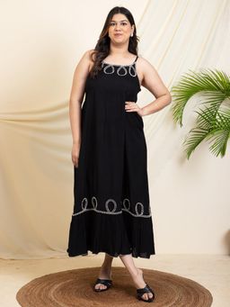 Deebaco - Women Black Rayon Embroidered Dress