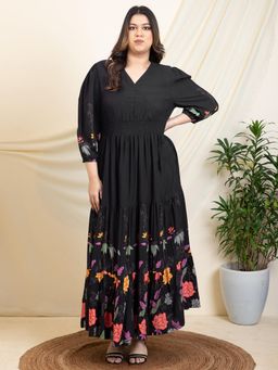 Deebaco - Women Black Rayon Floral Dress