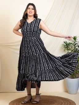 Deebaco - Women Black Rayon Polka Dots Dress