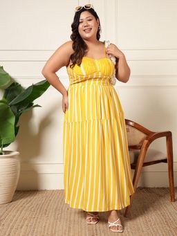 Deebaco - Women Yellow Rayon Stripes Dress