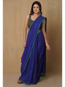 Unnati Silks - Navy Blue Pure Cotton Linen Saree with Unstitched Blouse