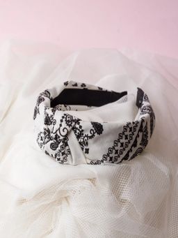 JEWELZ - White & Black Printed Knot Headbands Women's