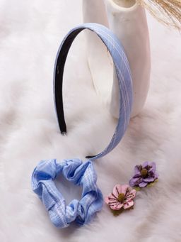 JEWELZ - Hairband White On Blue Geometrical Print with Matching Hair Rubber Band Women