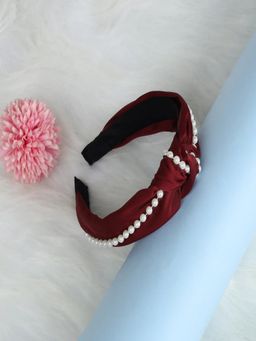 JEWELZ - Maroon White Pearl with Cross Knot Hairband Women