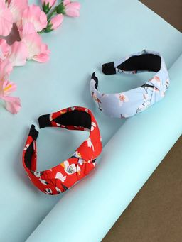 JEWELZ - Floral & Polka Dot Hair Band Cross Knot Hair Bands Combo Women ( Pack Of 2 )