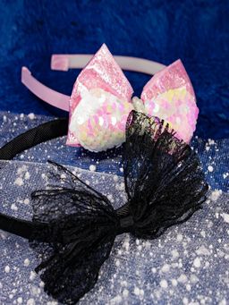 JEWELZ - Glitter Tie Hair Band with Pearl Bead Hairband Combo (Pack Of 2 )