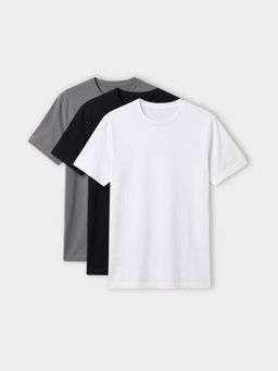 RIGO - Black Men Solid Cotton Round Neck Half Sleeve Regular Fit T-Shirt (Pack of 3)