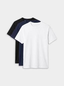 RIGO - White Men Solid Cotton Round Neck Half Sleeve Regular Fit T-Shirt (Pack of 3)