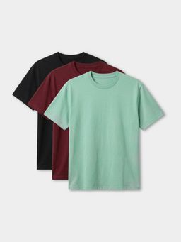 RIGO - Green Men Solid Cotton Round Neck Half Sleeve Regular Fit T-Shirt (Pack of 3)