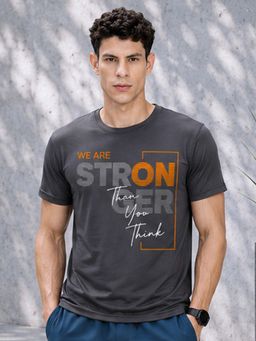 Dpassion - Grey Men's Quick Dry Sports Typography Gym Workout Training T-Shirt