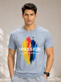 Dpassion - Grey Men's Quick Dry Sports Printed Gym Workout Training T-Shirt